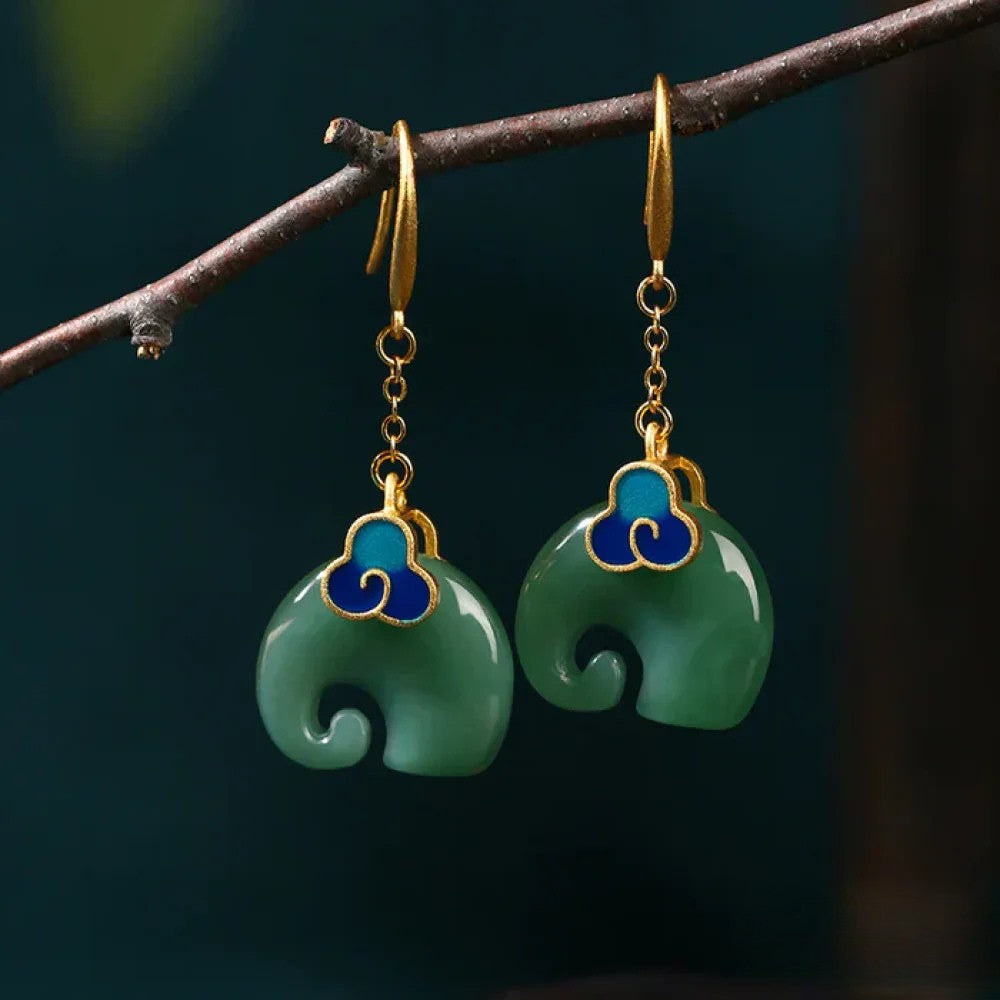 Pendientes de Elefante Verde Retro