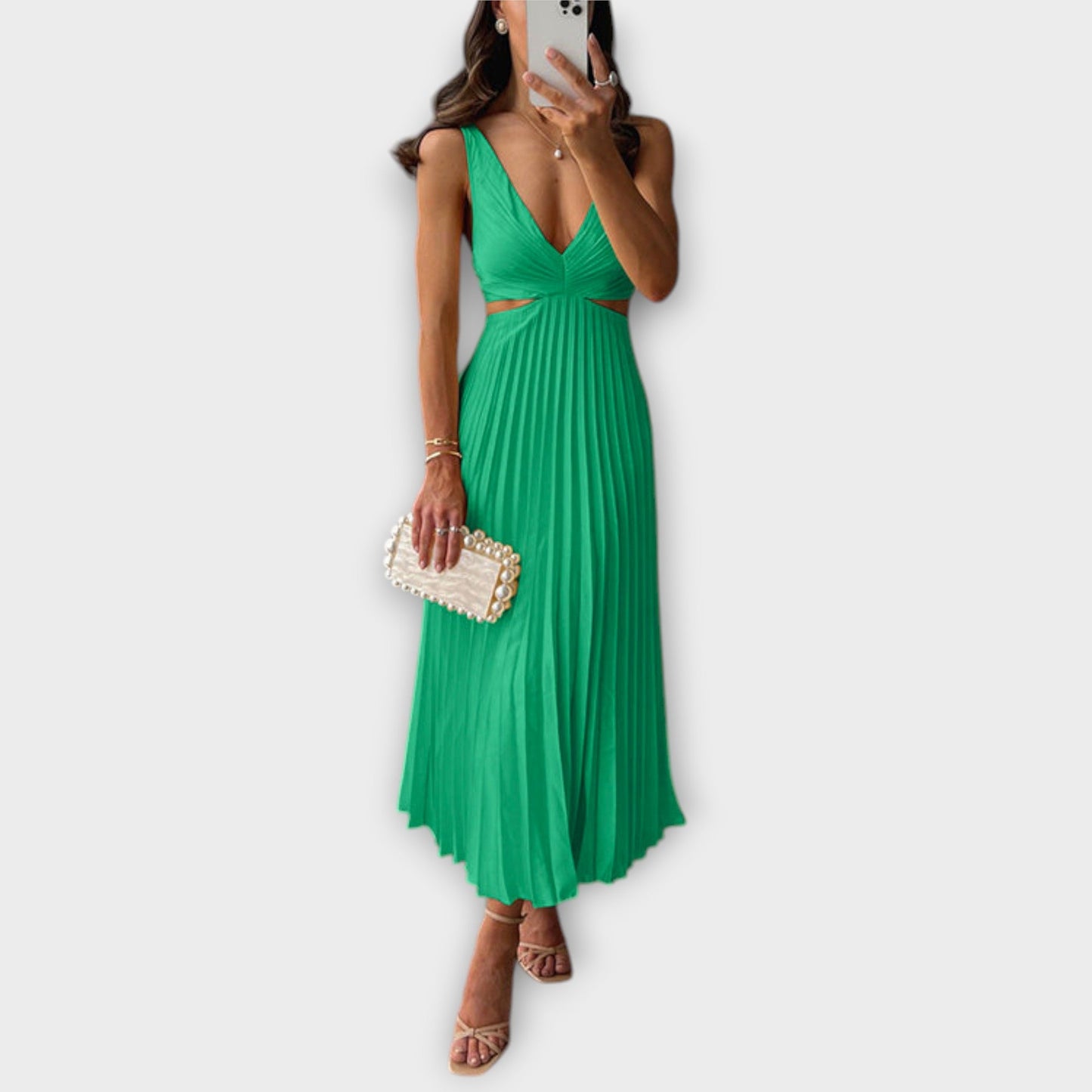 Elegante vestido de noche midi con plisado