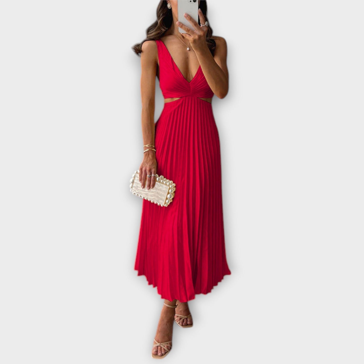Elegante vestido de noche midi con plisado