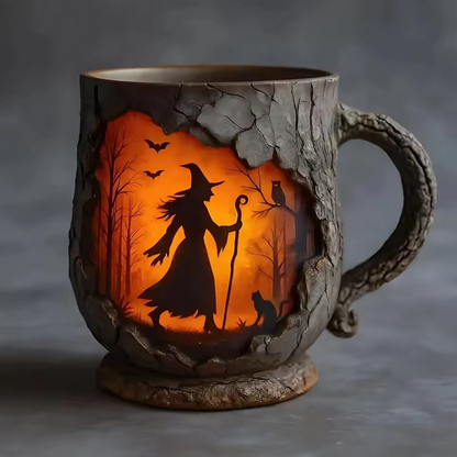 Bruja & Gato – Taza 3D de Halloween hecha a mano