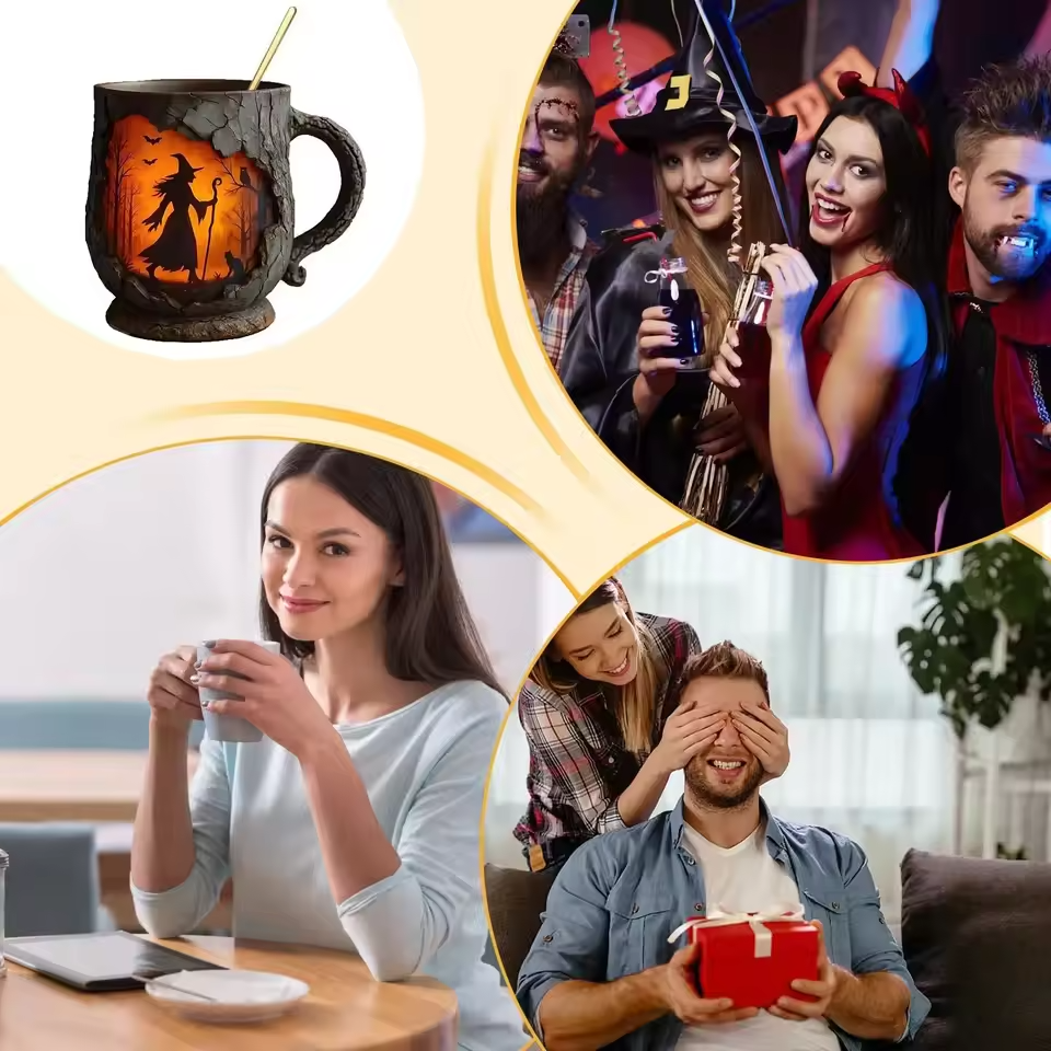 Bruja & Gato – Taza 3D de Halloween hecha a mano