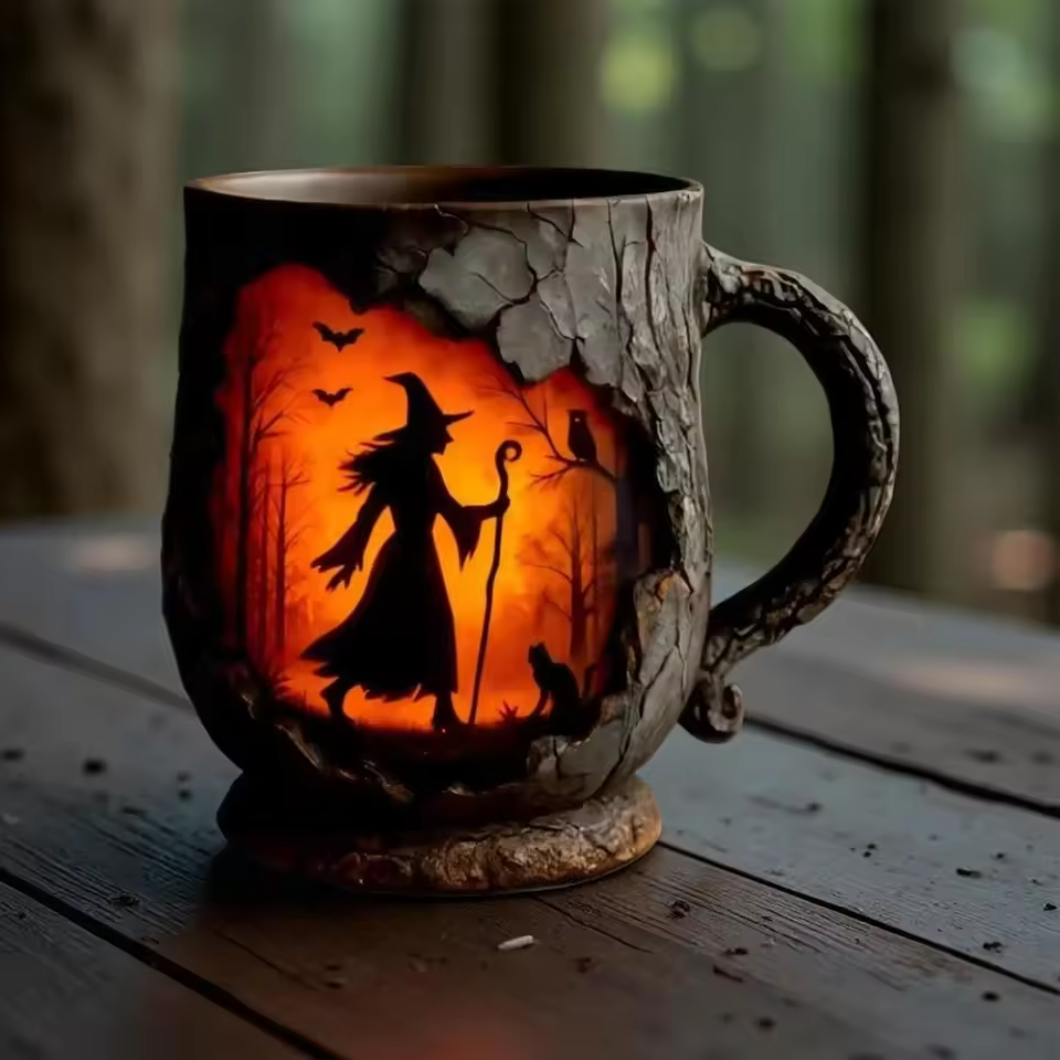 Bruja & Gato – Taza 3D de Halloween hecha a mano